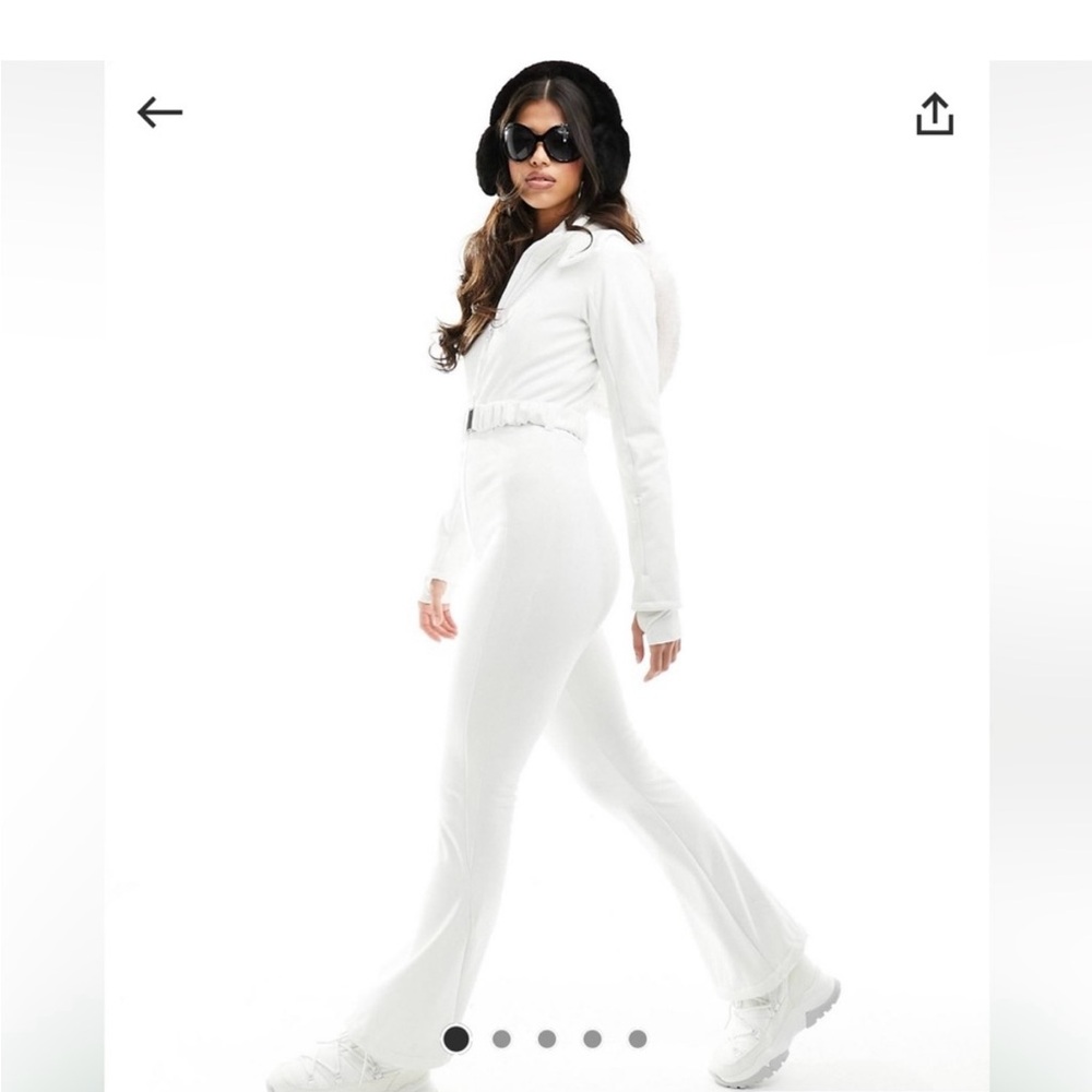 ASOS ski water repellent belted ski suit with faux fur hood